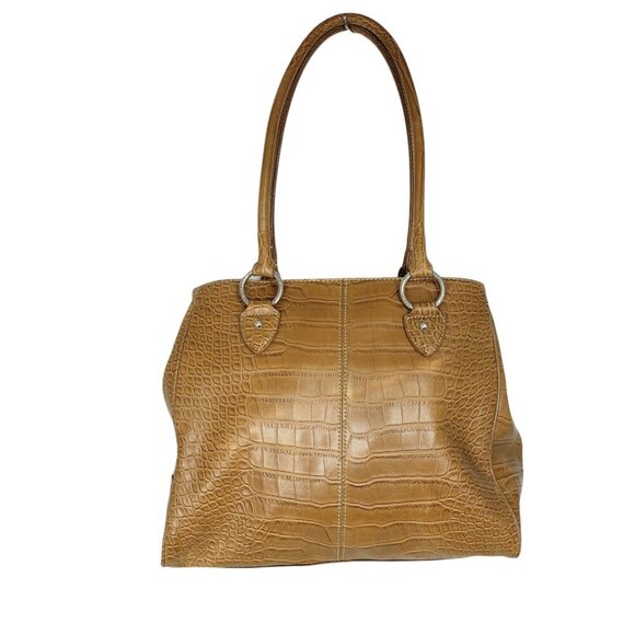 Tommy Hilfiger Tan/Light Brown Leather Shoulder Bag Purse Toe Faux Croc - Picture 2 of 8